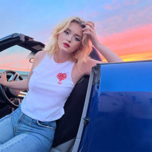 T-Shirt-Racerback Cropped Tank Top-White with Red Heart logo item 1002-Ashley Suppa
